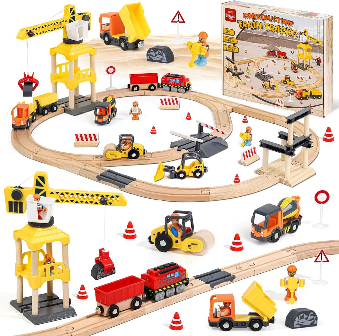 Lehoo Castle Juego de tren de madera, juguetes de construcción para...