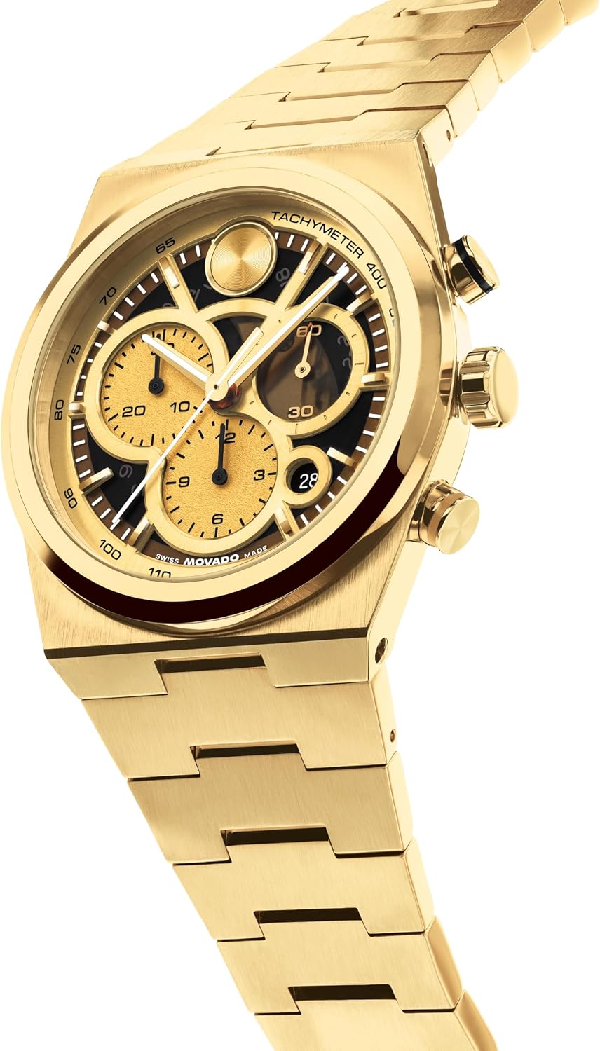 Movado Bold Quest Reloj esqueleto para hombre, cronógrafo de cuarzo suizo, pulsera de eslabones – Reloj clásico y moderno de lujo para él, 1.575 in