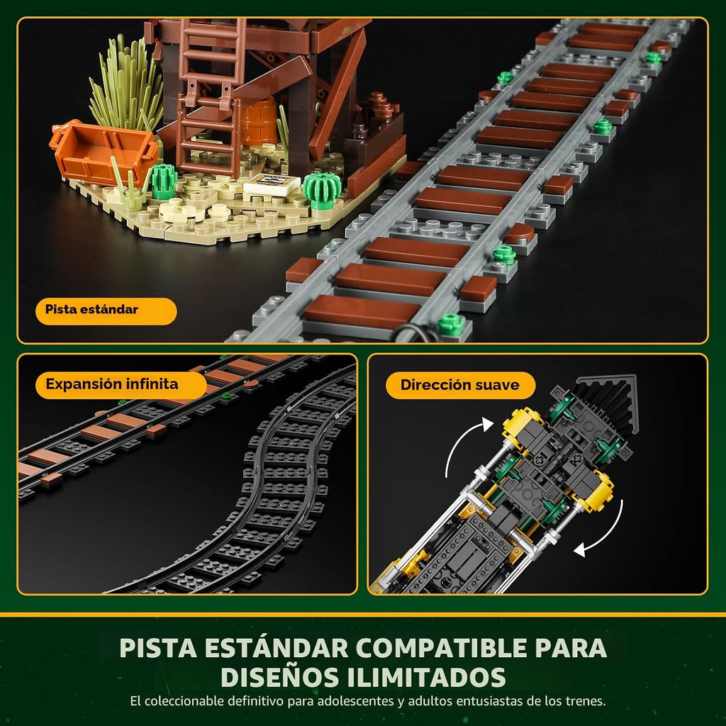 Lumibricks Wild West - Juego de ladrillos de construcción de tren de carga - Locomotora clásica 4-4-0 modelo 1524 piezas kit de ideas para adultos y adolescentes