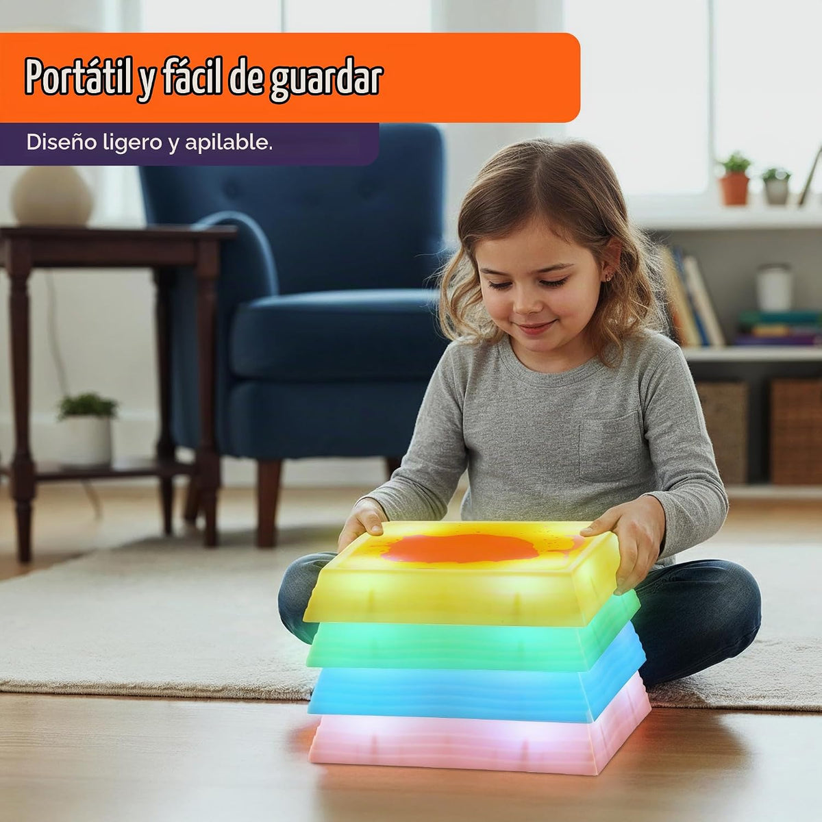 Special Supplies - Piedras LED de gel líquido para niños, bloques de equilibrio cuadrados iluminados, promueven la coordinación, el equilibrio, la fuerza para los niños, goma antideslizante duradera, juego seguro en interiores y exteriores, paquete de 4