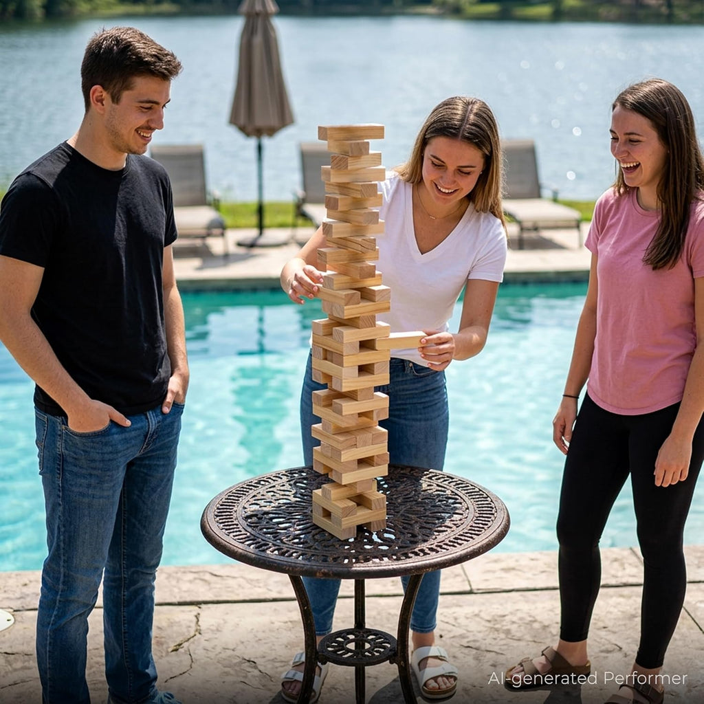 Outdoor Games - Torre de caída mediana con 54 bloques de madera, juego de
