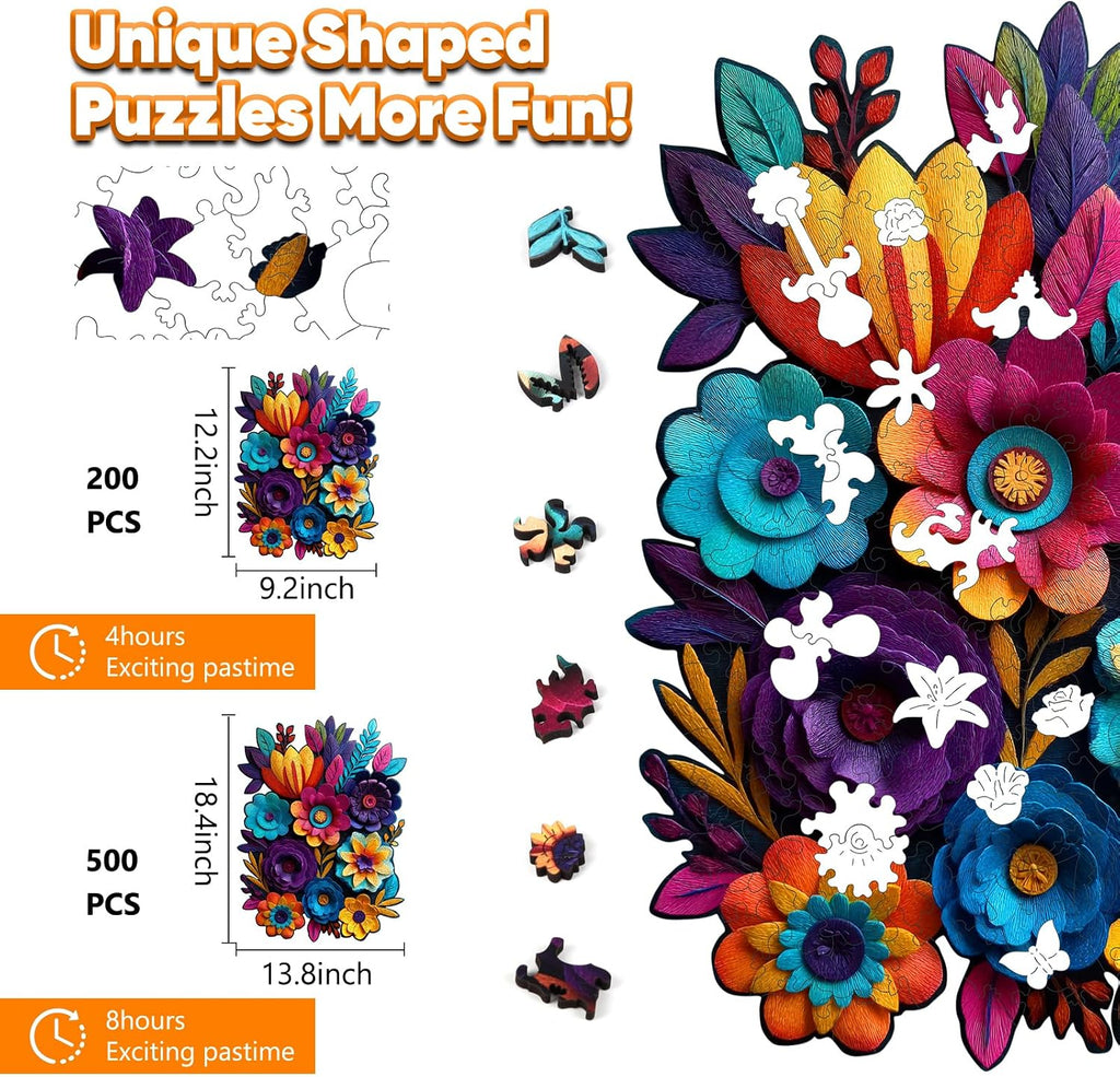 Rompecabezas de madera Leodozzio 500 piezas, rompecabezas de flores de otoño hechos a mano para adultos, rompecabezas de madera de forma única, juego familiar de regalo de cumpleaños, 13.8x18.4