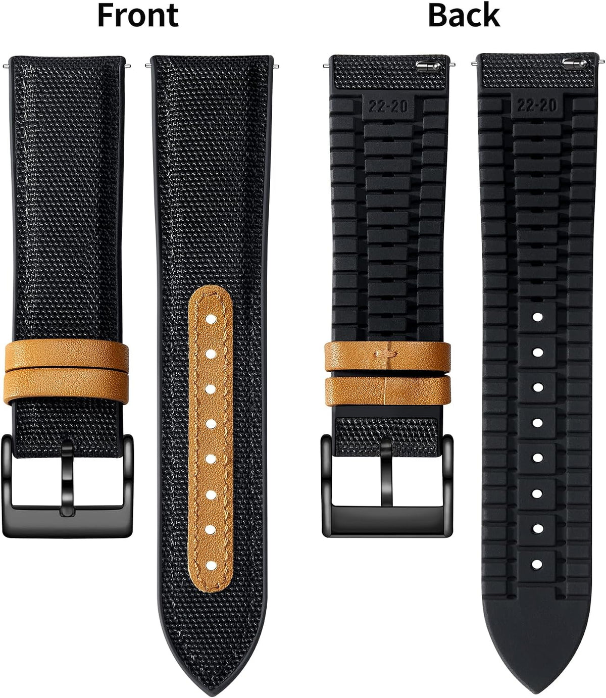 BINLUN - Correas de reloj de nailon y silicona de 18 mm, 19 mm, 20 mm, 21 mm, 22 mm de liberación rápida, correa híbrida de lona y goma de reloj de repuesto, hebilla de 9 colores plateada/negra para