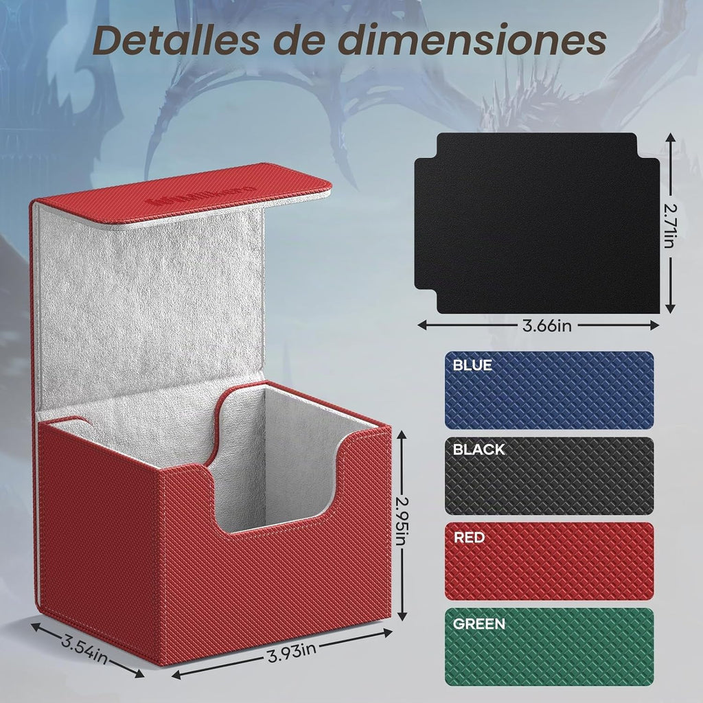 Mlikero Paquete de 4 cajas de cartas Commander con capacidad para más de 400 tarjetas de doble manga con 4 divisores, caja de tarjetas de cuero con cierre magnético para MTG, TCG (4 colores)