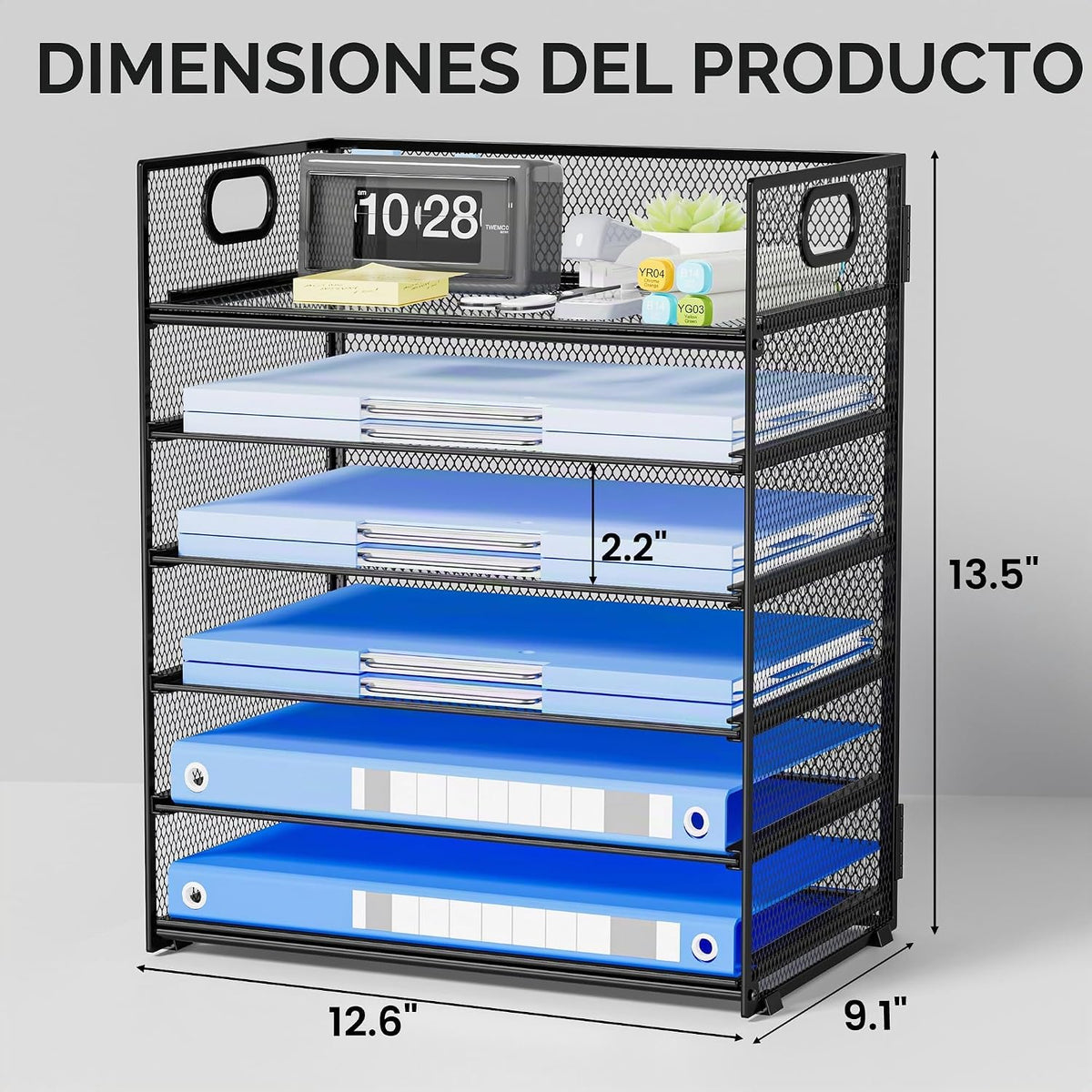Organizador de papel de 6 niveles para escritorio con asa