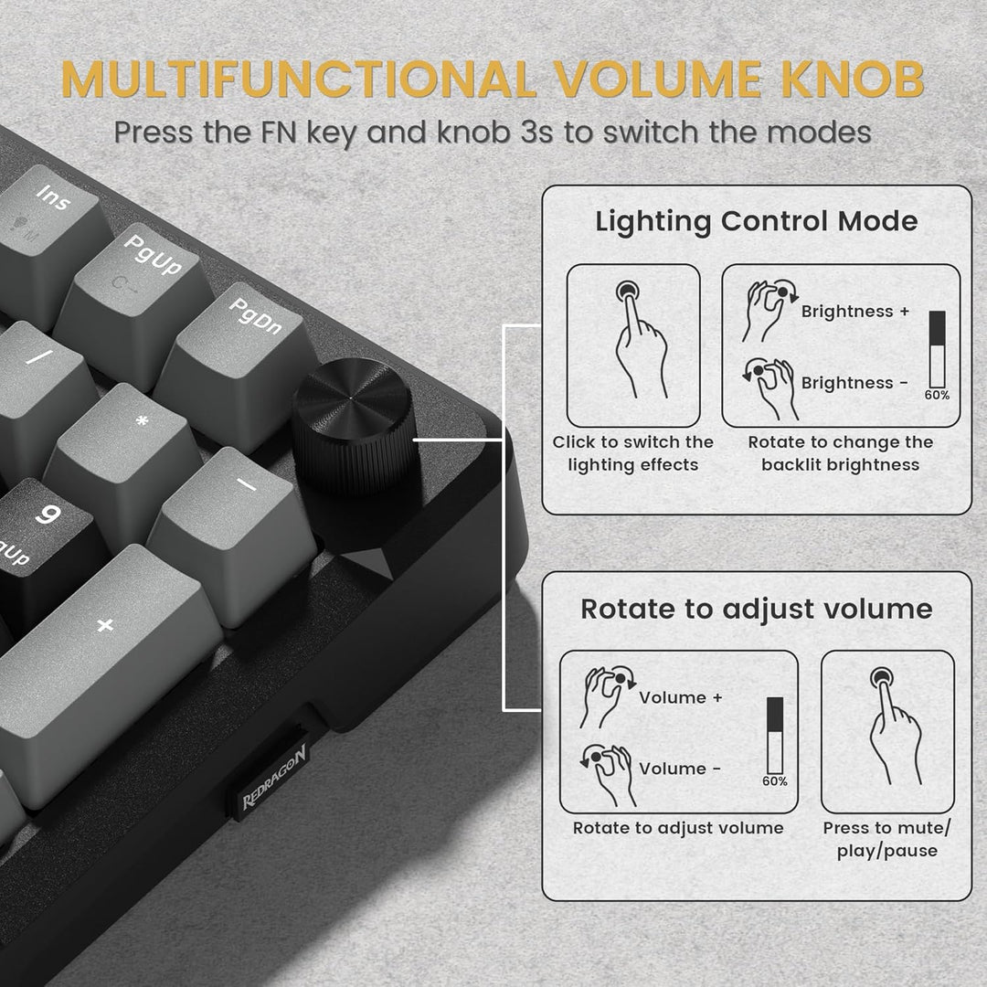 Redragon K742 Teclado Mecánico Inalámbrico para Juegos con Perilla,...