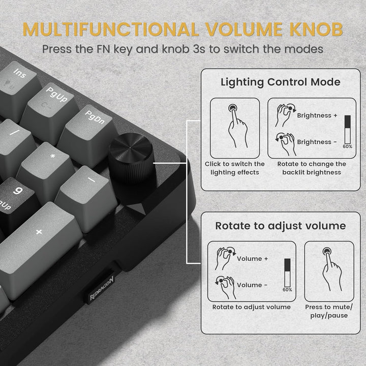 Redragon K742 Teclado Mecánico Inalámbrico para Juegos con Perilla,...