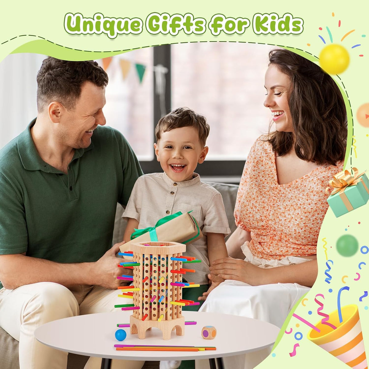 Montessori Juego de mesa de madera, juego de dados de 36 palos de madera coloridos
