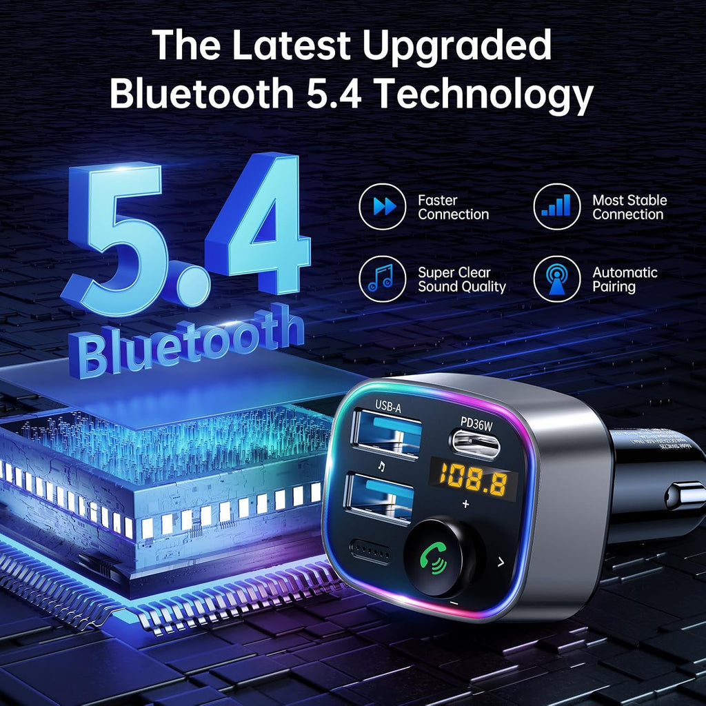 Syncwire Bluetooth 5.4 Transmisor FM Adaptador de coche 48W (PD 36W y 12W