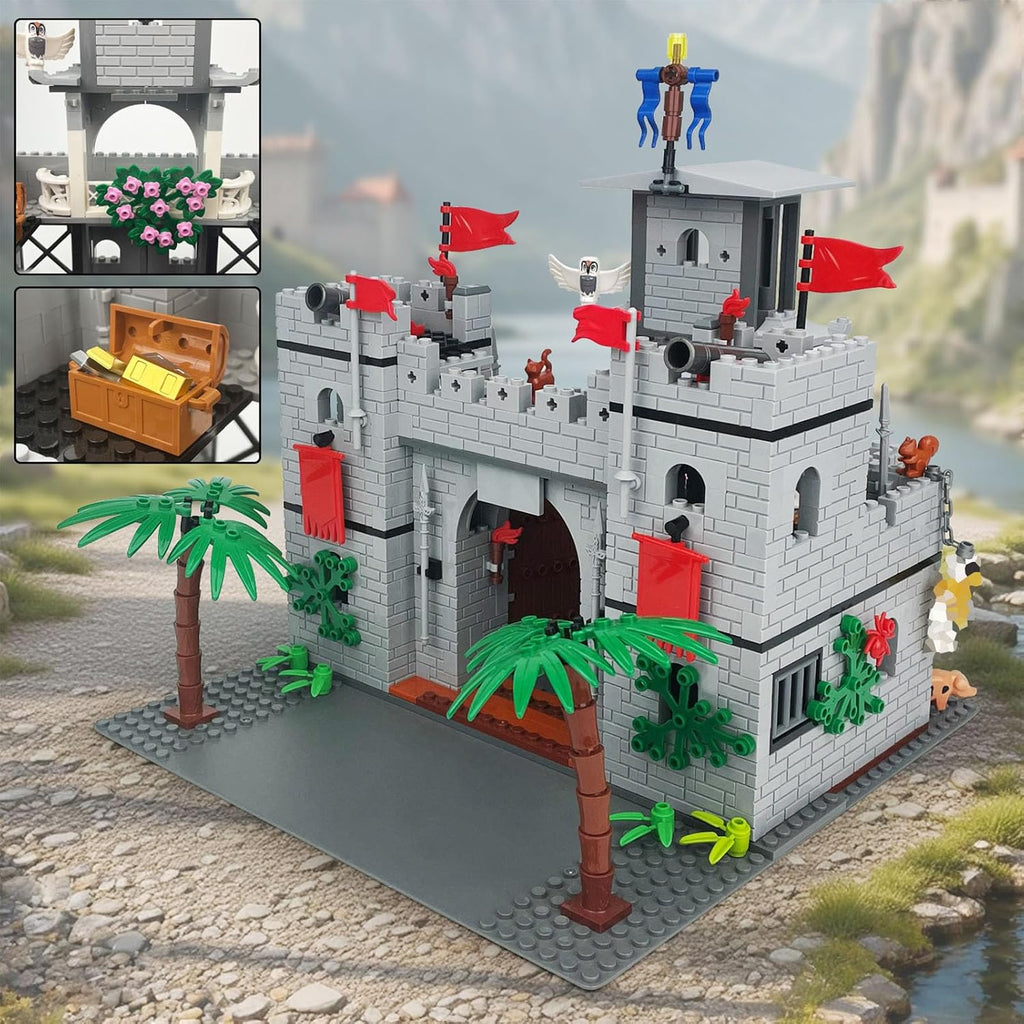 Juego de bloques de construcción del castillo medieval de caballero, con 12 figuras de caballero de las sombras, castillo del reino de los caballeros, regalo de Pascua para niños, 4+, 718 piezas