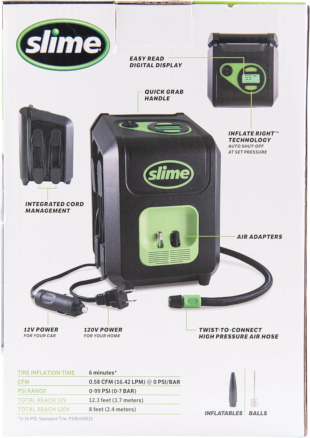 Slime 40052 Inflador de neumáticos, enchufe portátil para automóvil...