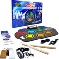 Rock And Roll It - CodeDrum. Juego de batería portátil enrollable para niños y adultos. Almohadilla electrónica de silicona arcoíris | Auriculares | Pedales | Baquetas | Folleto de ritmo de