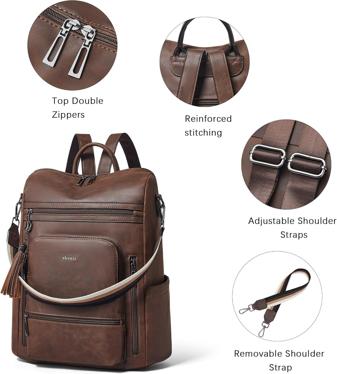 Shrrie - Mochila de cuero vegano para laptop de 14 pulgadas para mu...
