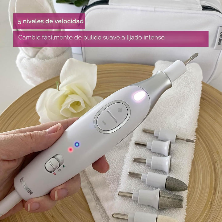 Beurer MP42 - Taladro de uñas, kit de uñas 7 en 1 con brocas de tal...