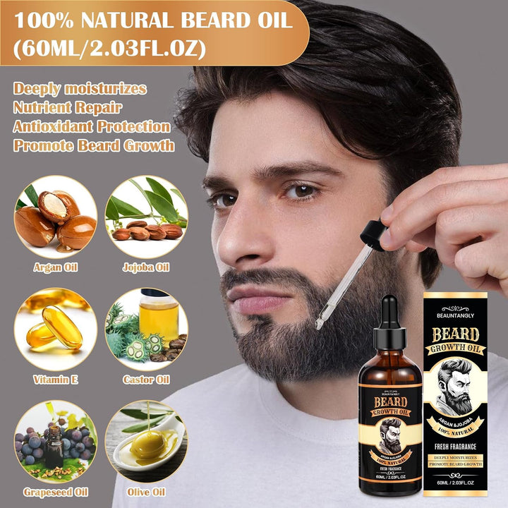 Kit de crecimiento de barba, juego de aseo con aceite de crecimient...