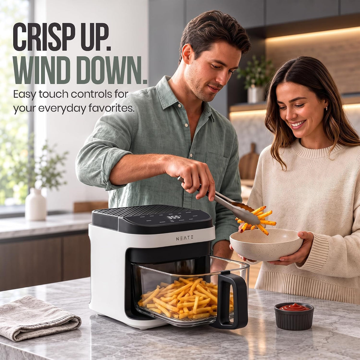 5.8QT Air Fryer | 8-en-1 Preset Cook Modes | Cook Steak, Chicken, Fish, Veggies, Fries & más | Temperature & Timer Control | blanco