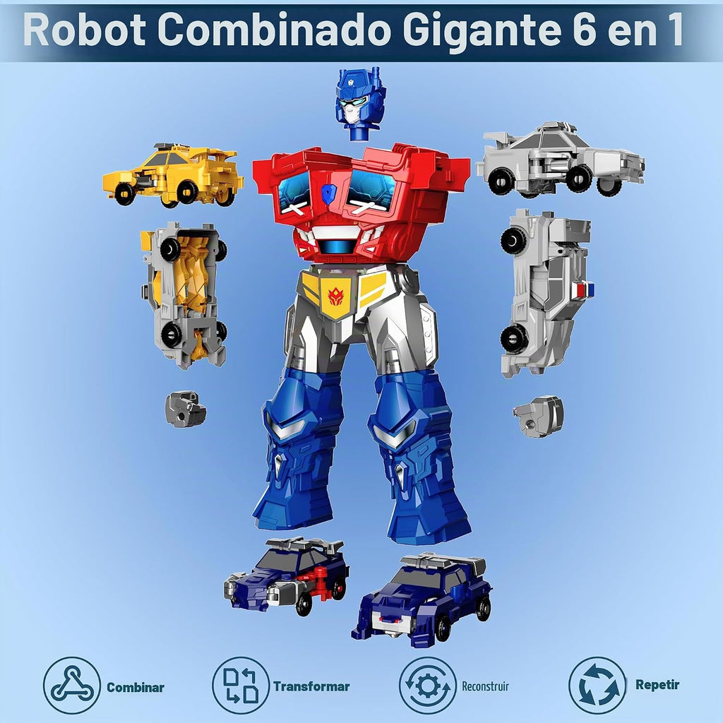 Juguetes magnéticos de robot de coche para niños, 6 vehículos que