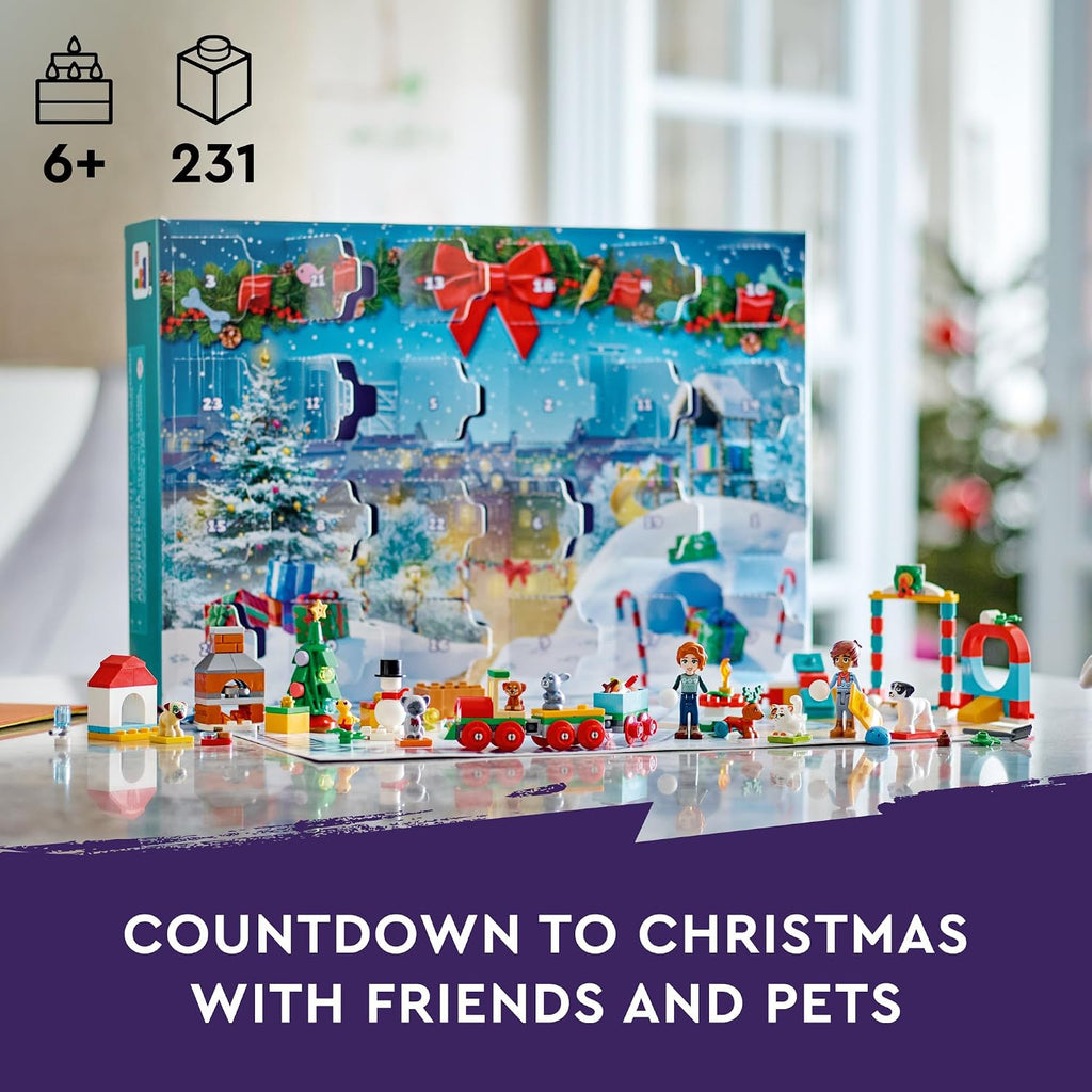LEGO Friends - Calendario de Adviento 2023 41758, juego de cuenta regresiva de Navidad, 24 sorpresas diarias coleccionables, incluyendo 2 mini muñecas y 8 figuras de mascotas