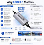 Tarjeta de captura HDMI, USB 3.0 HDMI a USB-C para captura de video, 4K60FPS