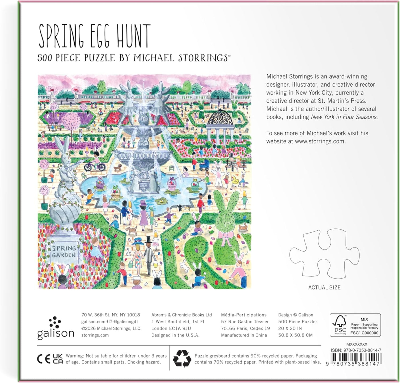 Galison Spring Egg Hunt - Rompecabezas de 500 piezas de Michael Storrings con hermosas obras de arte de una búsqueda de huevos de jardín de Pascua y primavera