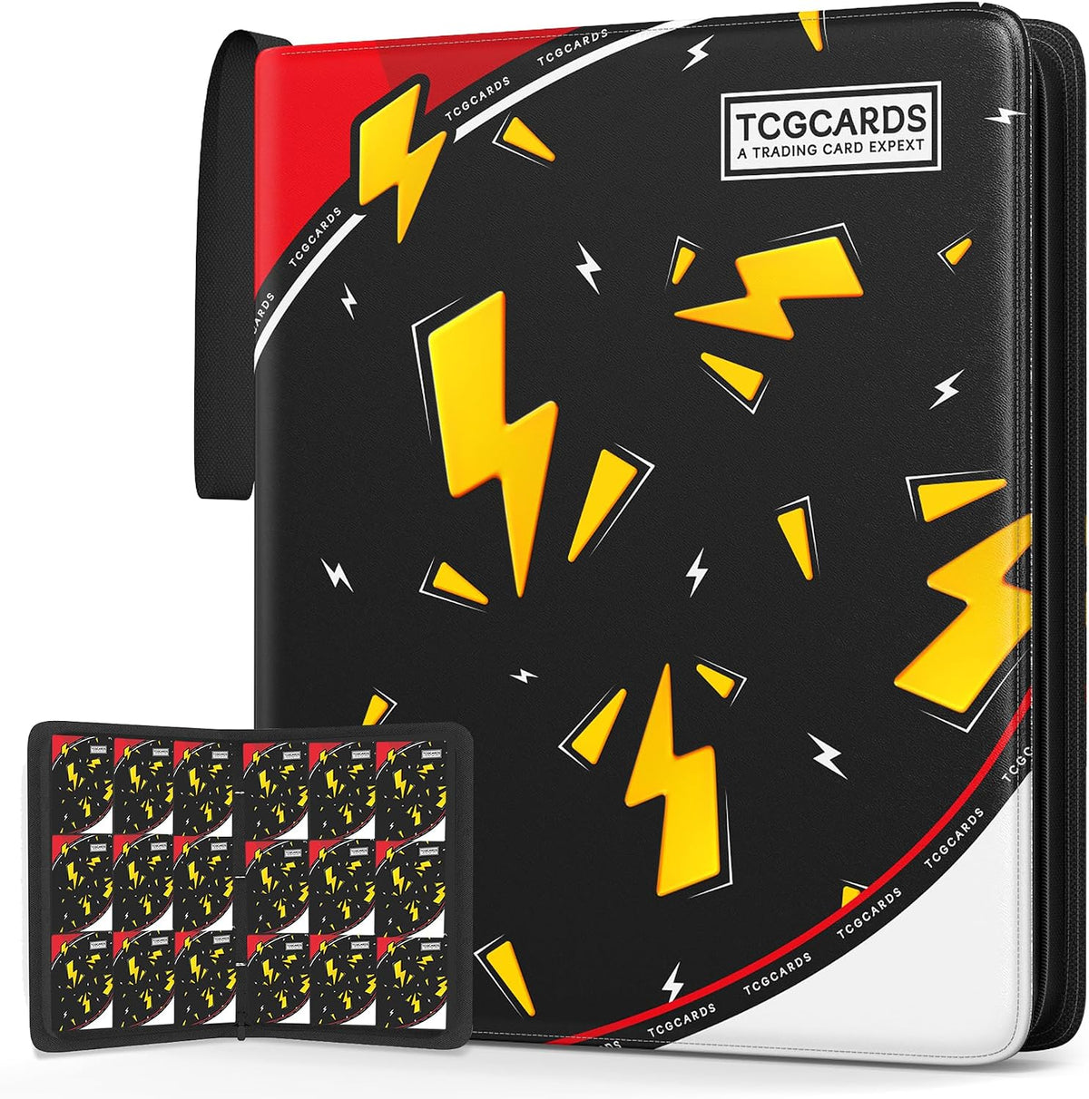 Carpeta de 9 bolsillos, carpeta de tarjetas, 900 bolsillos, tarjetero con 50 fundas extraíbles, diseño de cremallera de 3 anillas, álbumes coleccionables MTG/TCG/Sport para niños y niñas (negro)