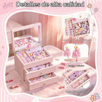 Joyero musical para niñas, joyero musical de 3 capas de madera para niños y organizadores con bailarina giratoria, regalo de almacenamiento de joyas musicales para niñas, Navidad, cumpleaños