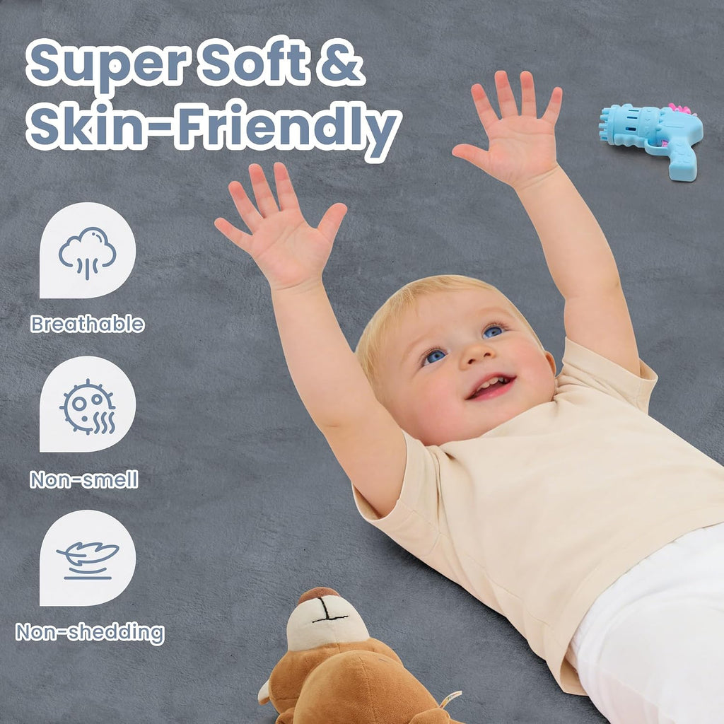 ACOMOPACK Tapete de juego para bebé de 1.3 pulgadas de grosor para piso, 50 x 50 pulgadas, tapete de espuma viscoelástica repelente al agua para el tiempo boca abajo, alfombra de terciopelo suave antideslizante para niños, niños pequeños y bebés gateando