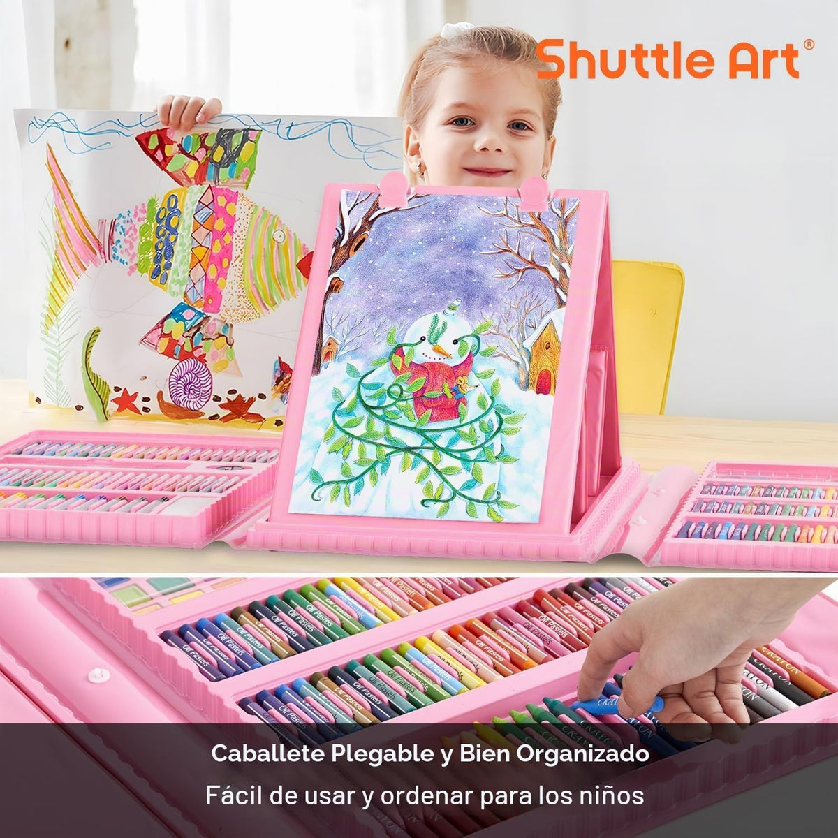 Shuttle Art Juego de arte para niños de 335 piezas, suministros de arte multimedia, kit de arte de regalo con caballete triple, 2 blocs de dibujo, 2 libros para colorear, pasteles al óleo, crayones y