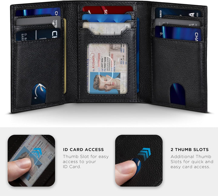 SERMAN BRANDS Billetera Tríptica para Hombres - Cuero Genuino con B...