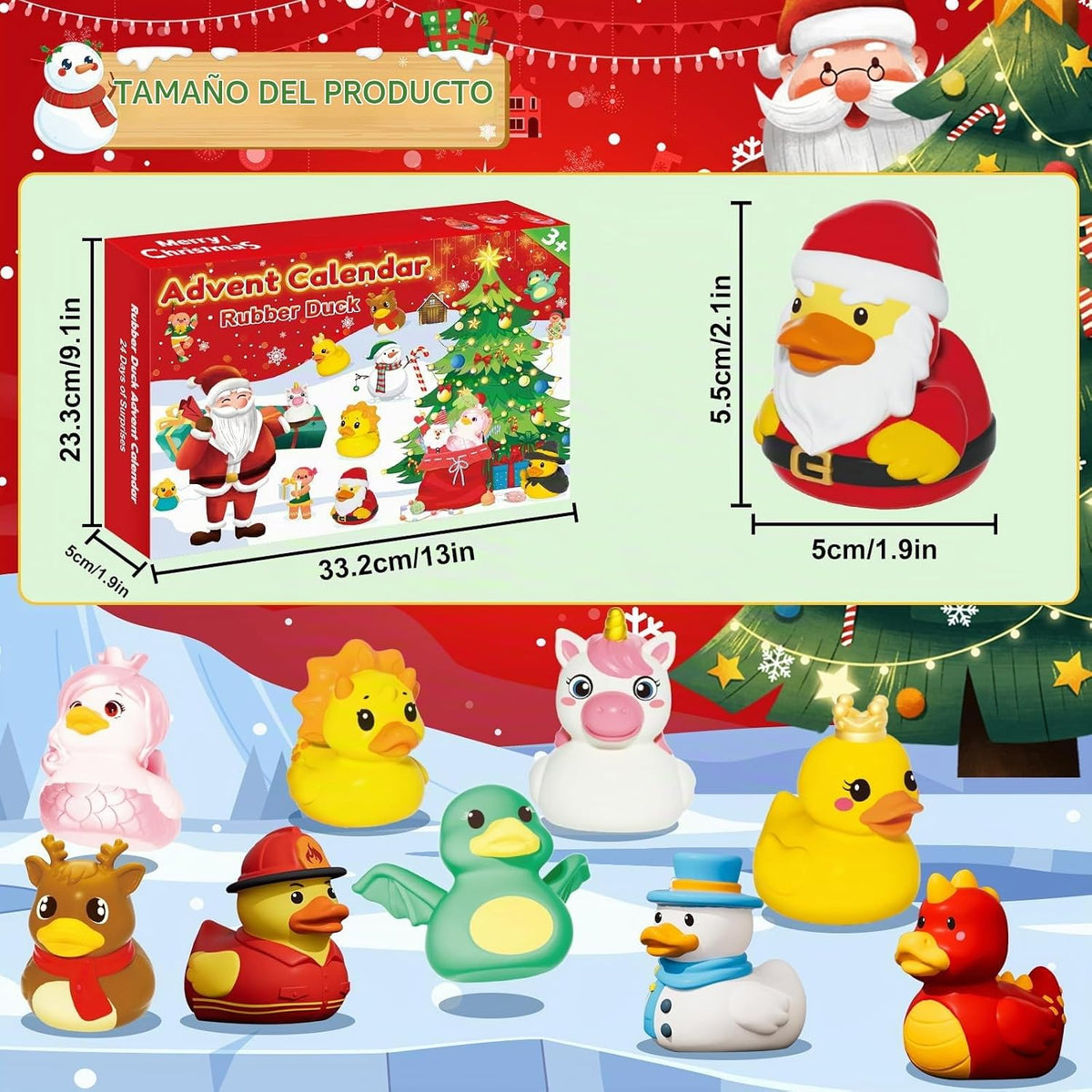 Calendario de Adviento de patitos de goma 2026 – Cuenta regresiva de 24 días para Navidad para niños