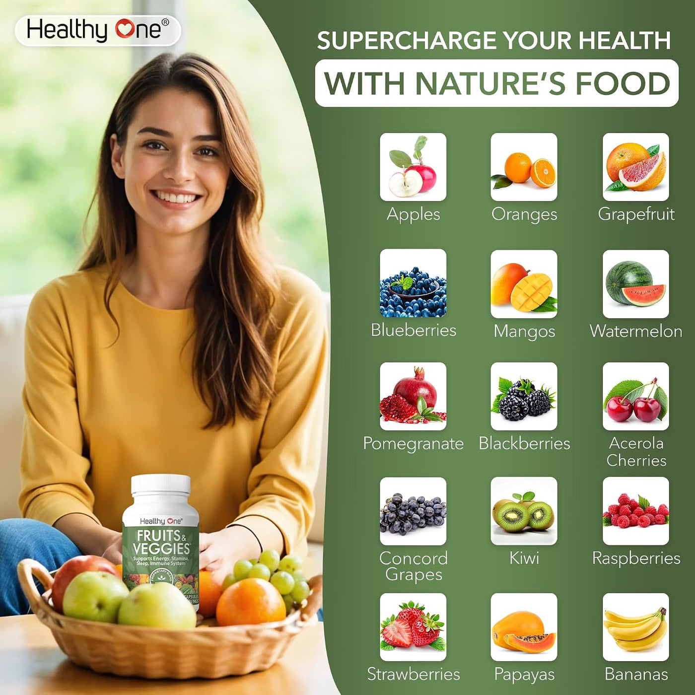 Healthy One - Suplemento de frutas y verduras, 27 superalimentos, v...