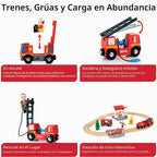 BRIO World Rescue - Juego de bomberos de 18 piezas con certificación FSC y accesorios, motor de tren de bomberos con luces y sonido, pistas de madera y más, funciona con todos los juegos de trenes de madera, a partir de 3 años