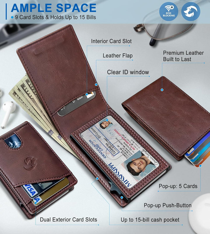 Housmai Cartera para hombre, tarjetero desplegable delgado con bloq...