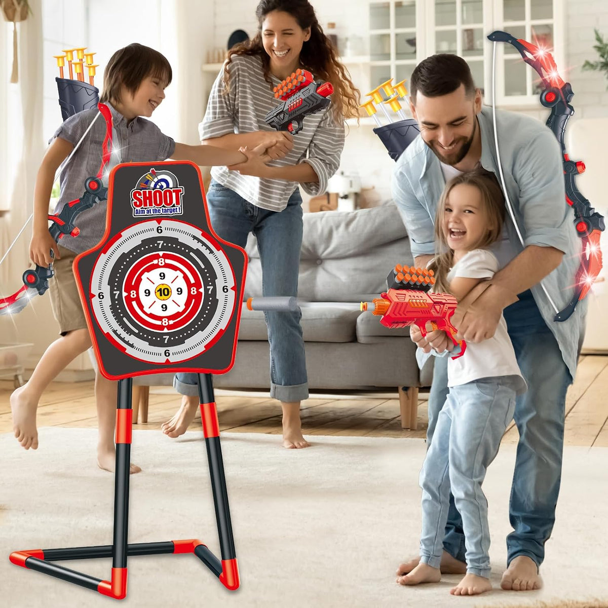 2 Bow y Arrow Sets con LED Light-up,2 Foam Dart Guns para Kids 5 6 7 8 9 10+ Years Old, Archery Set con Standing Target para Boys & Girl, Ideal Gift