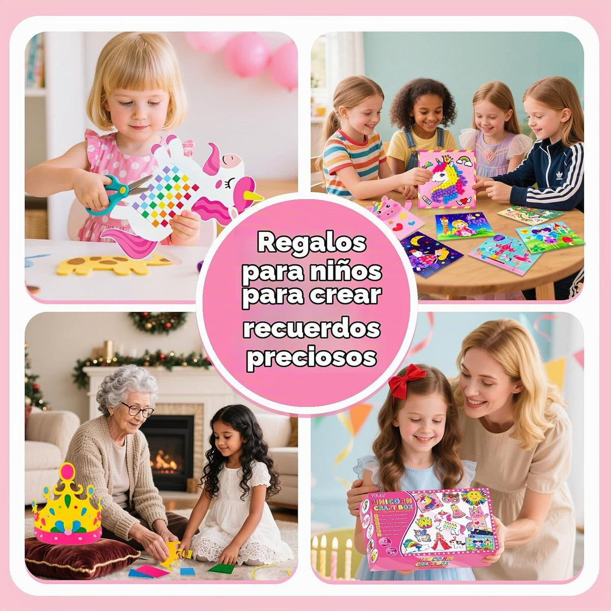 7july Caja de manualidades de unicornio, 12 divertidas artes y manualidades para niños de 4 a 8 años, juguetes creativos educativos, proyectos de arte y manualidades y kit de actividades con suministros, regalo para niñas de 3, 4, 5, 6, 7, 8 años