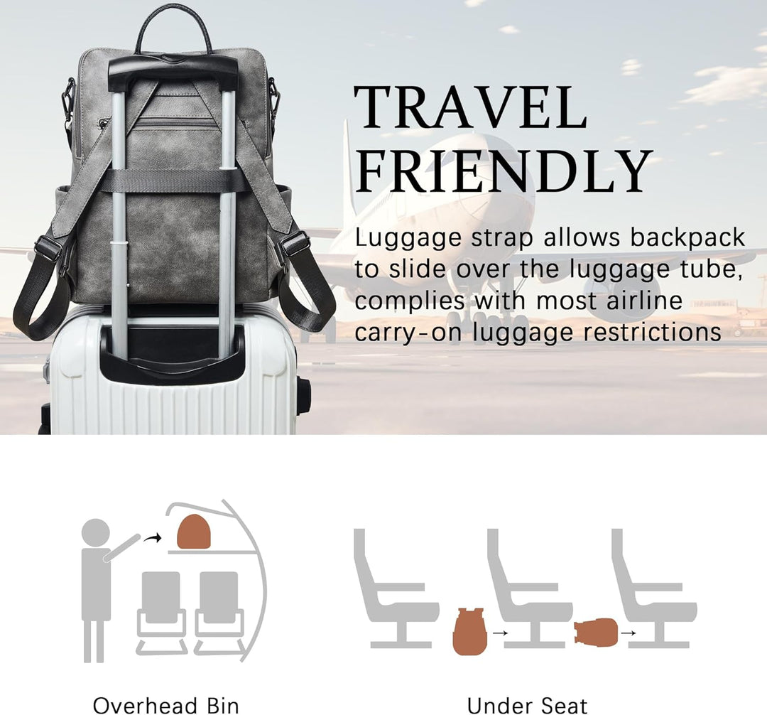 Shrrie Mochila de cuero vegano para computadora portátil para mujer...