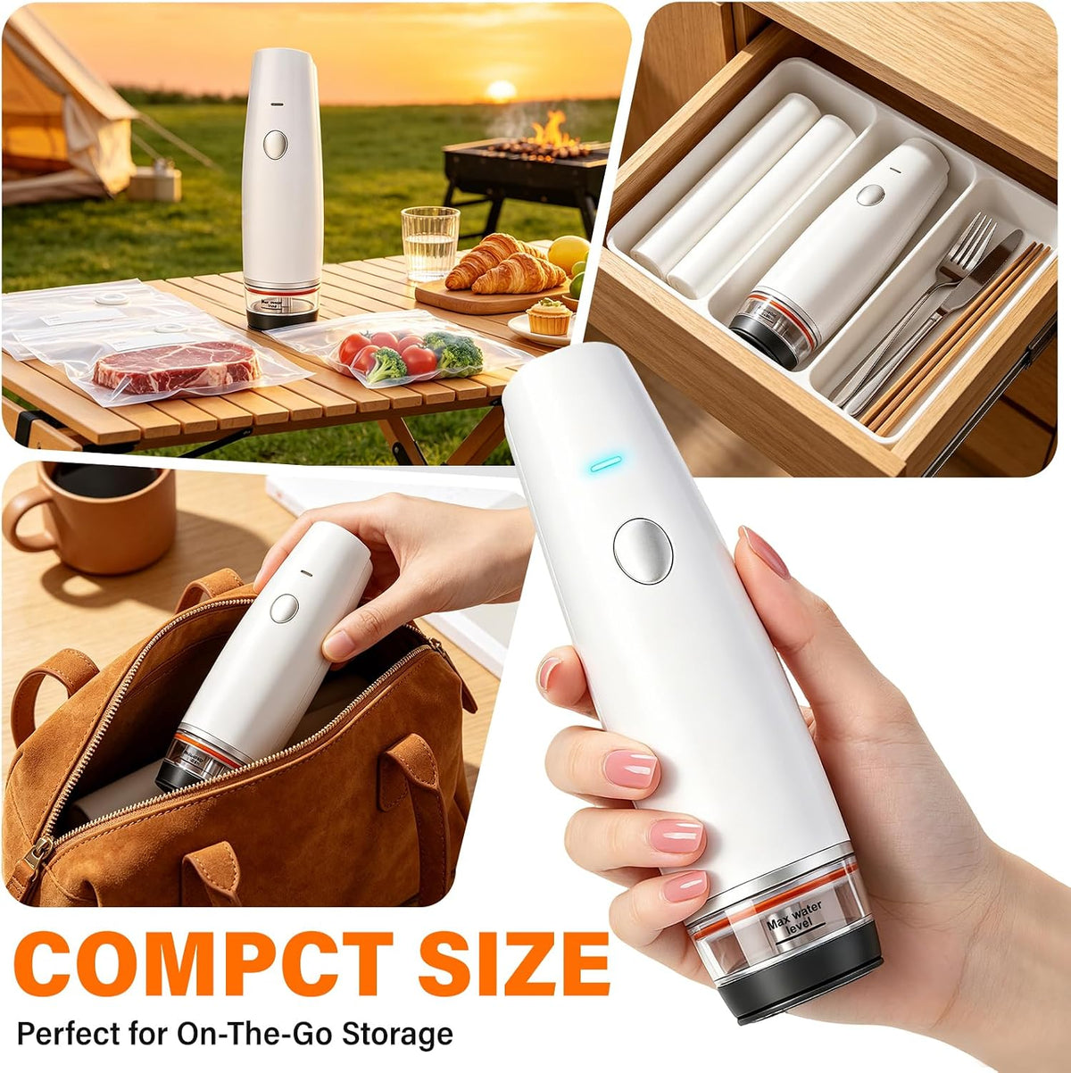 -Sellador al vacío compacto de 80 kPa para alimentos (máquina selladora al vacío + 30 bolsas reutilizables), máquina selladora al vacío de mano inalámbrica portátil mini sellador de alimentos para