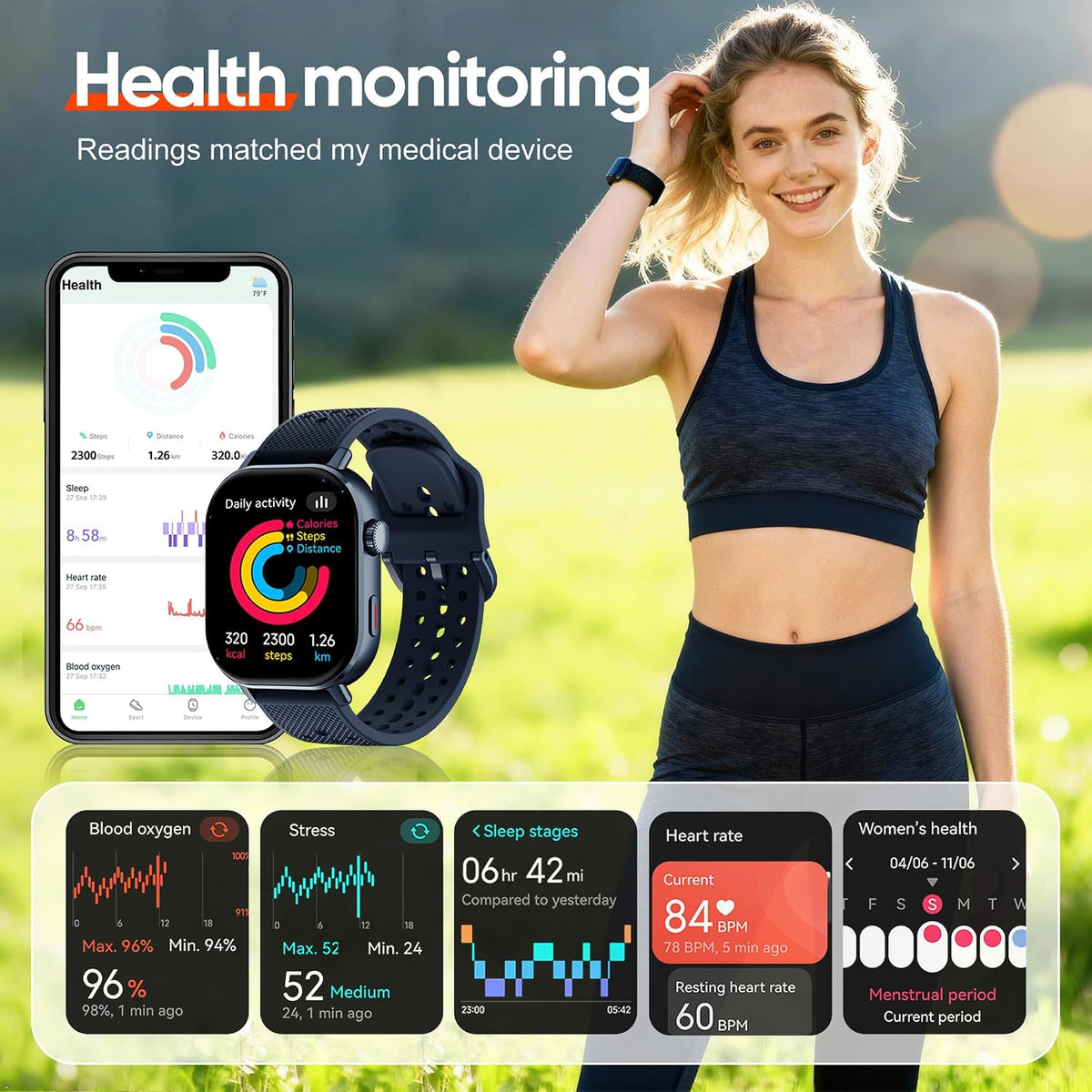 Reloj de correr con GPS para hombres y mujeres, seguimiento de distancia con ritmo promedio, reloj impermeable de 5 ATM con cronómetro, kilometraje, velocidad