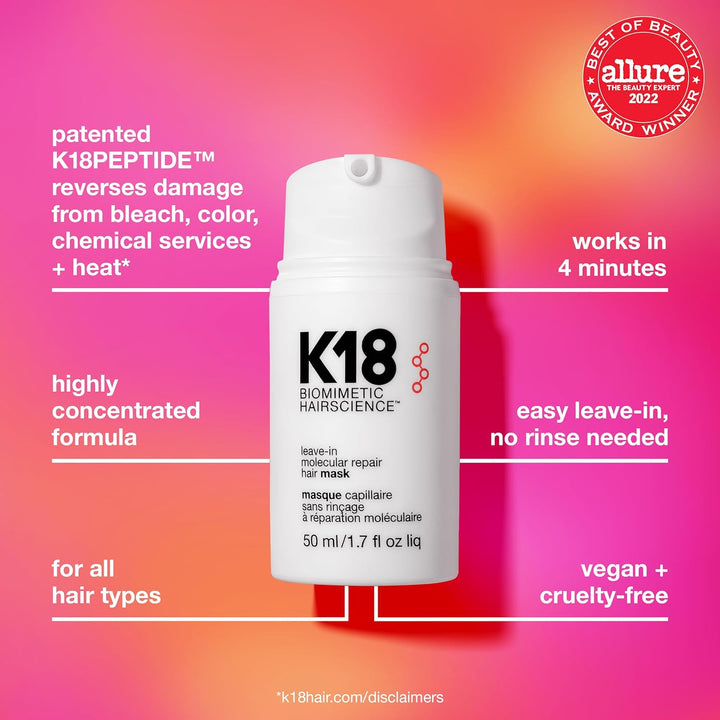 K18 Mascarilla Molecular Capilar Sin Enjuague, Repara el Cabello Se...