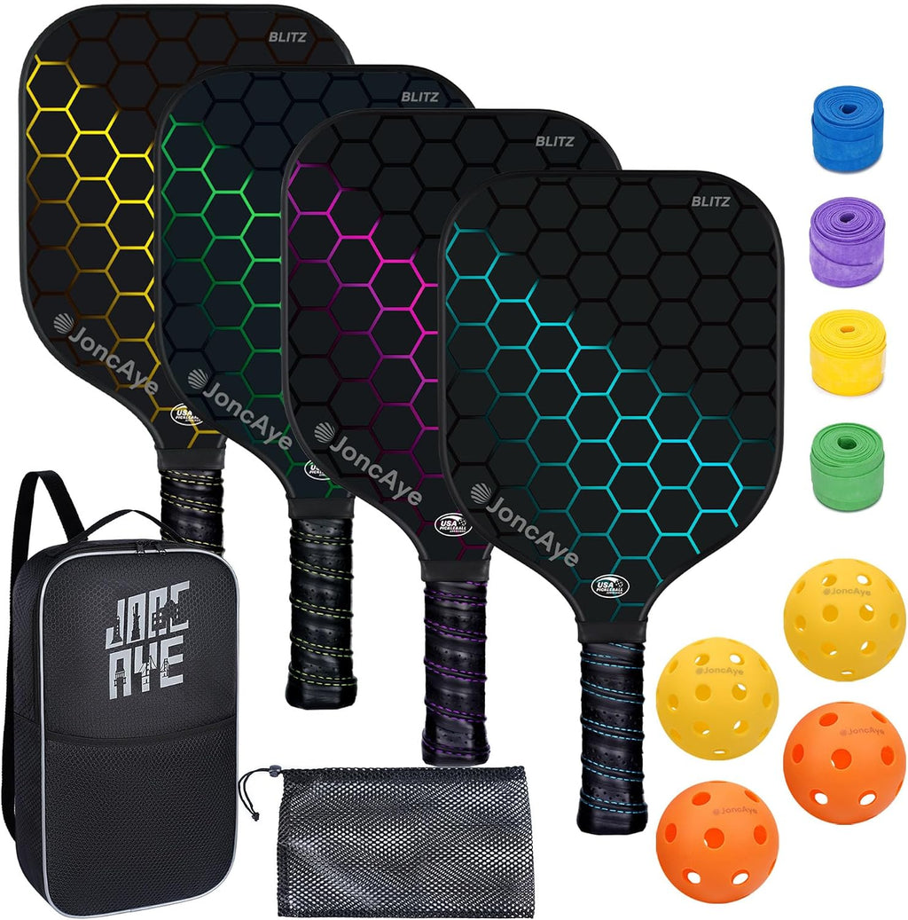 JoncAye Pickleball Paddles Set de 4 o 2 Fiberglass Rackets USAPA Approved