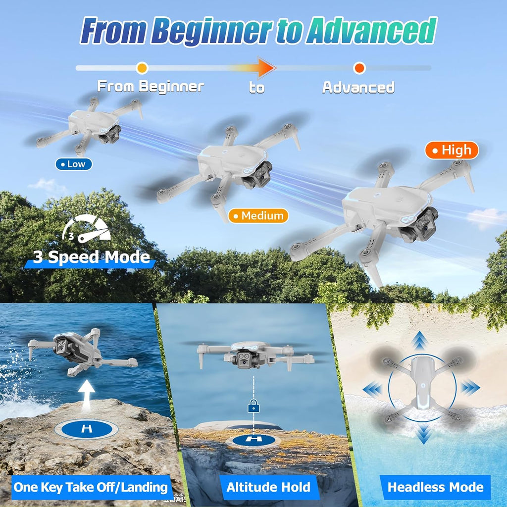 Drone plegable 1080P con cámara para niños y principiantes, juguete fácil de volar, regalo para niños y niñas, arranque con una tecla, giros 3D, selfie de gestos, 2 baterías
