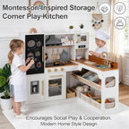 Cocina de juego de madera de esquina para niños con organizador