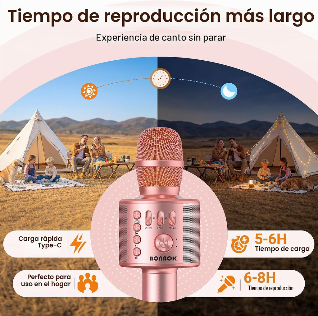 BONAOK - Micrófono inalámbrico Bluetooth para karaoke, 3 en 1; máquina altavoz con micrófono portátil de mano para todos los teléfonos inteligentes, regalos para niñas, niños, chicos y adultos de