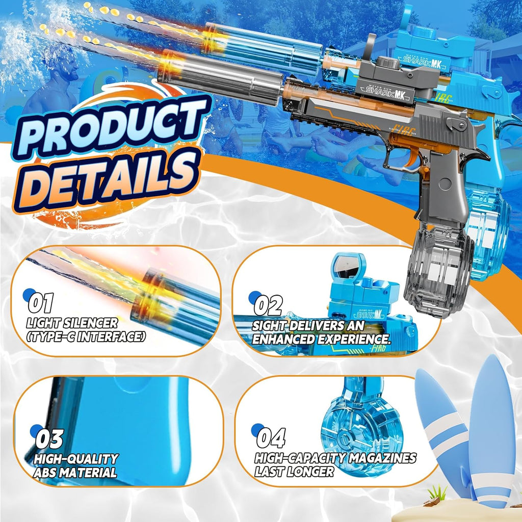 Pistola de agua eléctrica, pistola automática para niños, adultos (azul y
