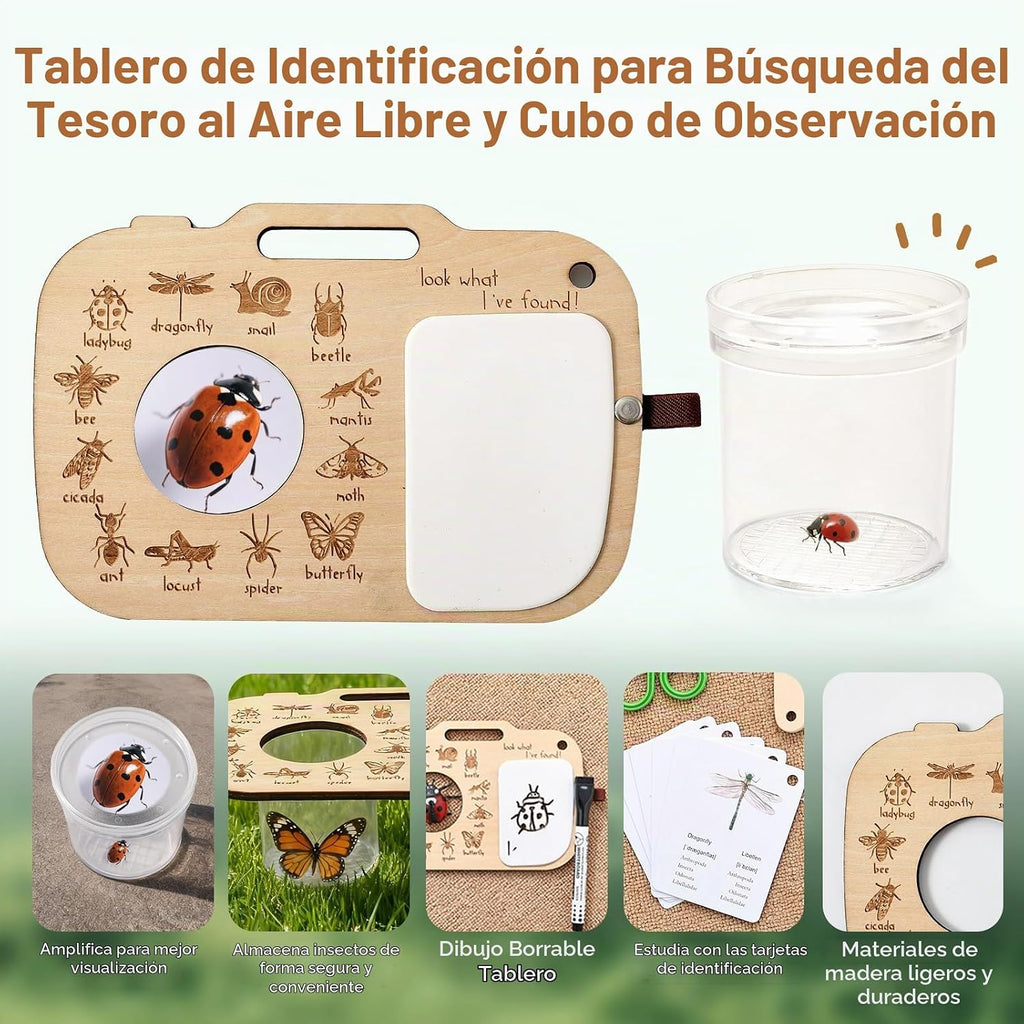 ibwaae Nature Exploration Toys Kit de atrapa insectos para niños de 3 a 8 años, kit duradero para atrapar insectos con caja de lupa y mochila, regalo STEM, juego de caza del tesoro al aire libre con