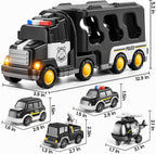 Camión de Policía de Juguete para Niños de 3 4 5 6 Años - Juego de Vehículo Portador con 3 Autos Pequeños y 1 Helicóptero, Auto de Fricción para Niños de 3-9 Años, Regalos para Niños y Niñas