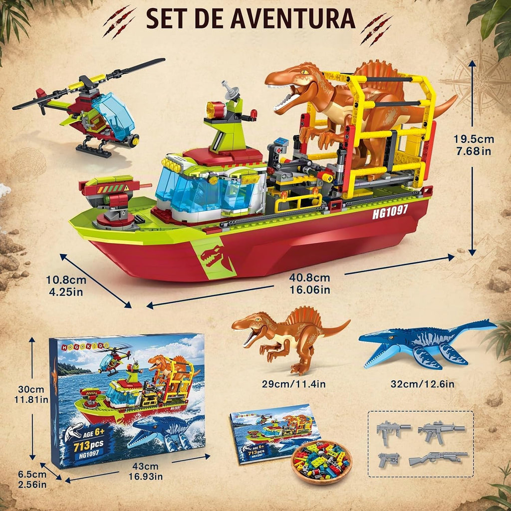 HOGOKIDS Juego de construcción de barco de dinosaurio