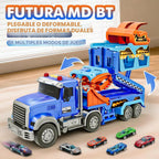 Juguetes para niños de 3, 4, 5, 6, 7, 8 años, camión transportador con sonidos de luces, regalo de cumpleaños de Navidad para niños pequeños, juego de pista de carreras de autos de capa plegable con pista de carreras, 6 autos de juguete de metal