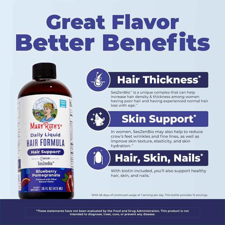 MARYRUTH'S Fórmula líquida diaria para el cabello, con 500 mg d...