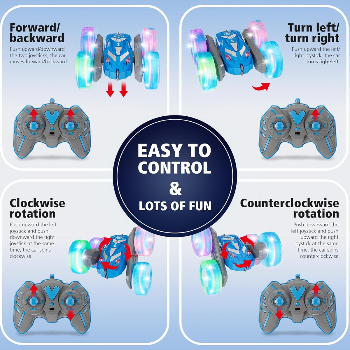 Amicool Auto a control remoto para niños de 6 a 12 años con luz int...